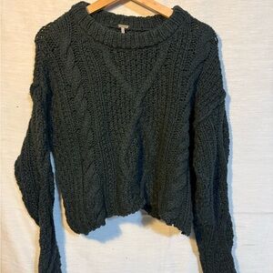 Free People Cropped Cable Knit Sweater Black Cotton Size S